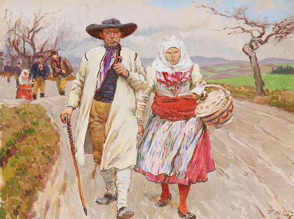 Oil painting titled 'Moravians' by Václav Malý